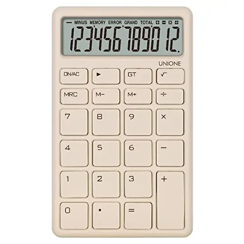 UNIONE Pocket & Desktop Beige Calculator with a Bright LCD, Dual Power Handheld Desktop. Color. Business, Office, High School - 1