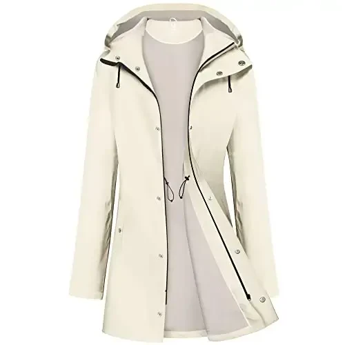 UNIQUEBELLA Rain Jackets for Women Waterproof, Raincoat Long Hooded Rain Coats Outdoor Windbreaker Trench Coat 