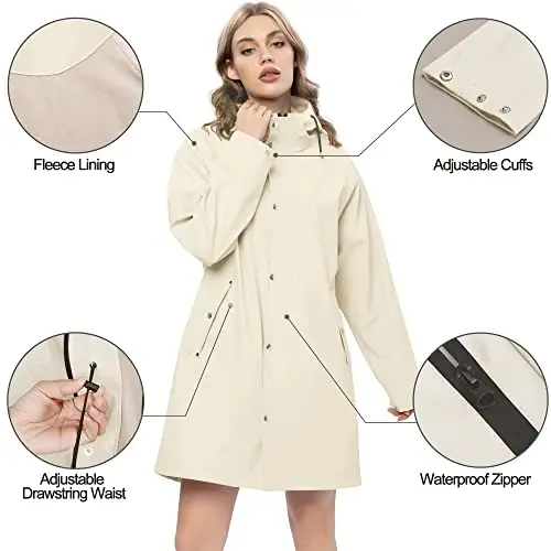 UNIQUEBELLA Rain Jackets for Women Waterproof, Raincoat Long Hooded Rain Coats Outdoor Windbreaker Trench Coat - 2