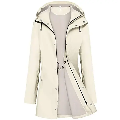 UNIQUEBELLA Rain Jackets for Women Waterproof, Raincoat Long Hooded Rain Coats Outdoor Windbreaker Trench Coat - 1