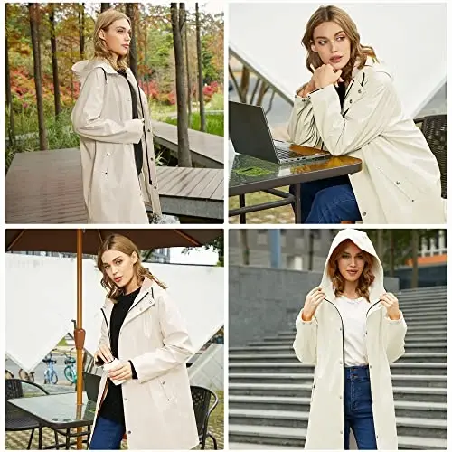 UNIQUEBELLA Rain Jackets for Women Waterproof, Raincoat Long Hooded Rain Coats Outdoor Windbreaker Trench Coat - 5