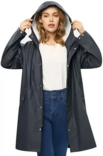 UNIQUEBELLA Rain Jackets for Women Waterproof, Raincoat Long Hooded Rain Coats Outdoor Windbreaker Trench Coat - UNIQUEBELLA