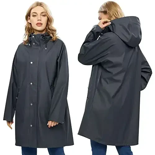UNIQUEBELLA Rain Jackets for Women Waterproof, Raincoat Long Hooded Rain Coats Outdoor Windbreaker Trench Coat - UNIQUEBELLA (1)