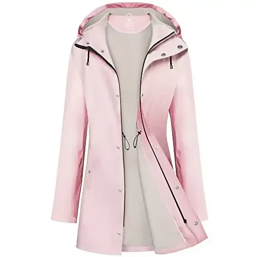 UNIQUEBELLA Rain Jackets for Women Waterproof, Raincoat Long Hooded Rain Coats Outdoor Windbreaker Trench Coat - UNIQUEBELLA
