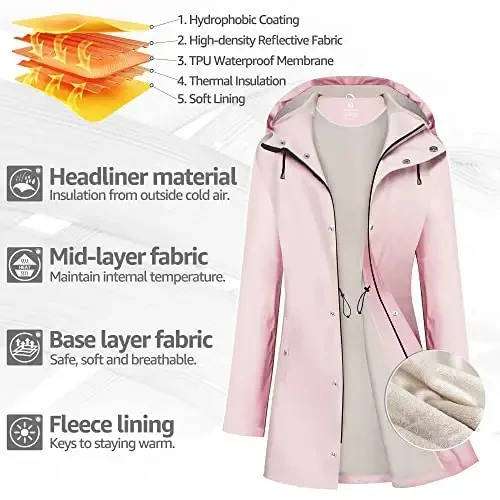 UNIQUEBELLA Rain Jackets for Women Waterproof, Raincoat Long Hooded Rain Coats Outdoor Windbreaker Trench Coat - 3