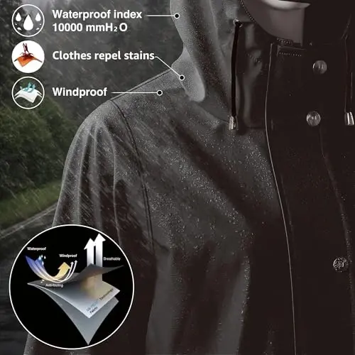 UNIQUEBELLA Rain Jackets for Women Waterproof, Raincoat Long Hooded Rain Coats Outdoor Windbreaker Trench Coat - 4