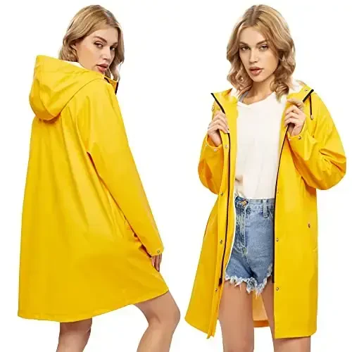 UNIQUEBELLA Rain Jackets for Women Waterproof, Raincoat Long Hooded Rain Coats Outdoor Windbreaker Trench Coat - UNIQUEBELLA (1)