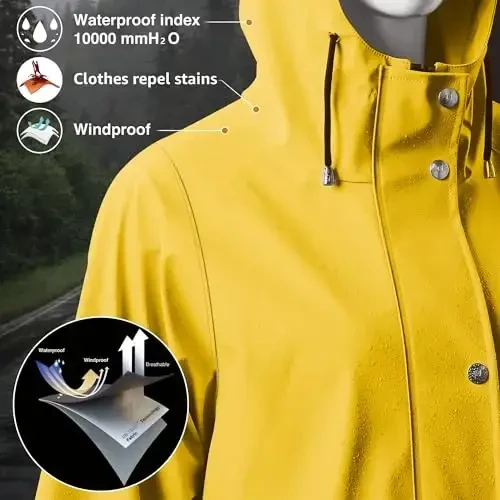 UNIQUEBELLA Rain Jackets for Women Waterproof, Raincoat Long Hooded Rain Coats Outdoor Windbreaker Trench Coat - 3
