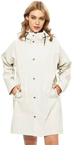 UNIQUEBELLA Rain Jackets for Women Waterproof, Raincoat Long Hooded Rain Coats Outdoor Windbreaker Trench Coat - 1