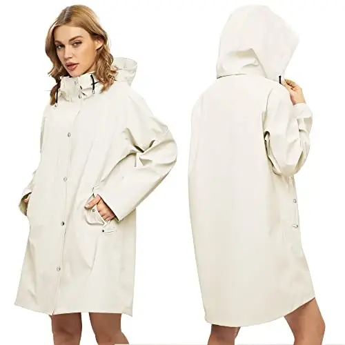 UNIQUEBELLA Rain Jackets for Women Waterproof, Raincoat Long Hooded Rain Coats Outdoor Windbreaker Trench Coat - 2