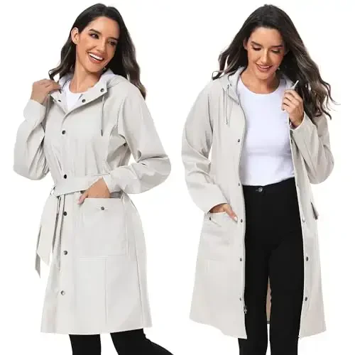 UNIQUEBELLA Rain Jackets for Women Waterproof, Raincoat Long Hooded Rain Coats Outdoor Windbreaker Trench Coat - MODAZONE