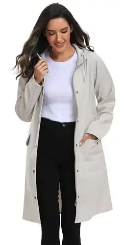 UNIQUEBELLA Rain Jackets for Women Waterproof, Raincoat Long Hooded Rain Coats Outdoor Windbreaker Trench Coat - 2