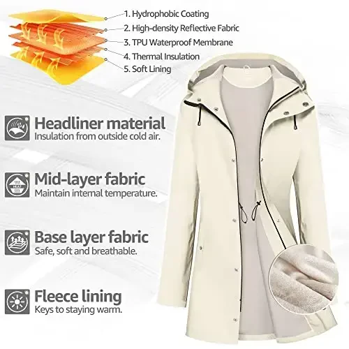 UNIQUEBELLA Rain Jackets for Women Waterproof, Raincoat Long Hooded Rain Coats Outdoor Windbreaker Trench Coat - 3
