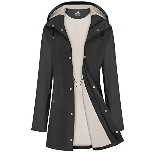 UNIQUEBELLA Rain Jackets for Women Waterproof, Raincoat Long Hooded Rain Coats Outdoor Windbreaker Trench Coat - 1