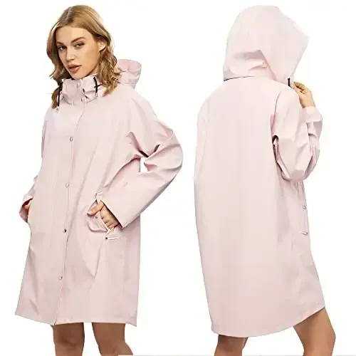 UNIQUEBELLA Rain Jackets for Women Waterproof, Raincoat Long Hooded Rain Coats Outdoor Windbreaker Trench Coat - 2