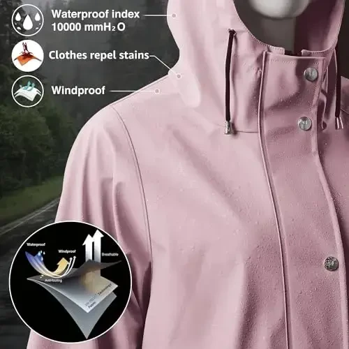 UNIQUEBELLA Rain Jackets for Women Waterproof, Raincoat Long Hooded Rain Coats Outdoor Windbreaker Trench Coat - 3