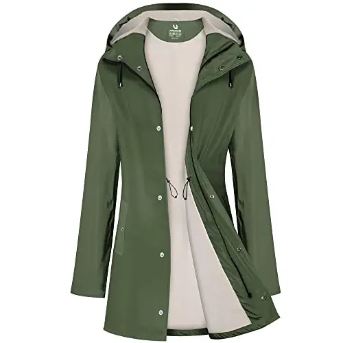 UNIQUEBELLA Rain Jackets for Women Waterproof, Raincoat Long Hooded Rain Coats Outdoor Windbreaker Trench Coat - 1