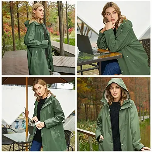 UNIQUEBELLA Rain Jackets for Women Waterproof, Raincoat Long Hooded Rain Coats Outdoor Windbreaker Trench Coat - 5