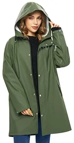 UNIQUEBELLA Rain Jackets for Women Waterproof, Raincoat Long Hooded Rain Coats Outdoor Windbreaker Trench Coat - 1