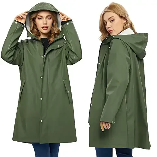 UNIQUEBELLA Rain Jackets for Women Waterproof, Raincoat Long Hooded Rain Coats Outdoor Windbreaker Trench Coat - 2