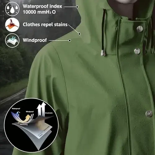 UNIQUEBELLA Rain Jackets for Women Waterproof, Raincoat Long Hooded Rain Coats Outdoor Windbreaker Trench Coat - 3