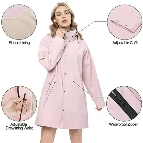 UNIQUEBELLA Rain Jackets for Women Waterproof, Raincoat Long Hooded Rain Coats Outdoor Windbreaker Trench Coat - UNIQUEBELLA (1)