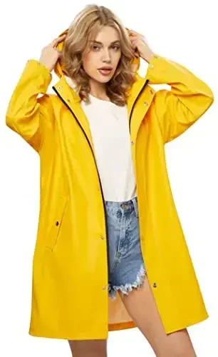 UNIQUEBELLA Rain Jackets for Women Waterproof, Raincoat Long Hooded Rain Coats Outdoor Windbreaker Trench Coat - 1