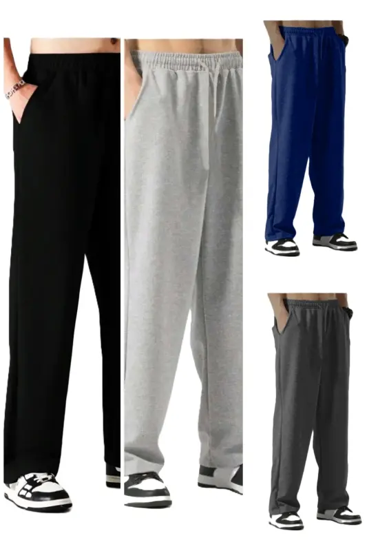 Унисекс Baggy крой прямые штаны спортивные 4 шт. - Черный - 1