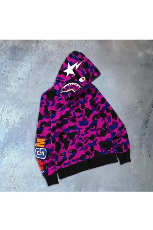 Унисекс Bape Nakış İşlemeli mevsimlik 2iplik Hırka-mor - AXXAN