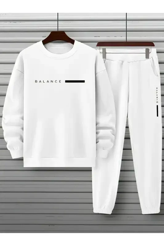 Унисекс Белый Спортивный Костюм BALANCE с принтом на флисе - Белый - SEUSCRAFT