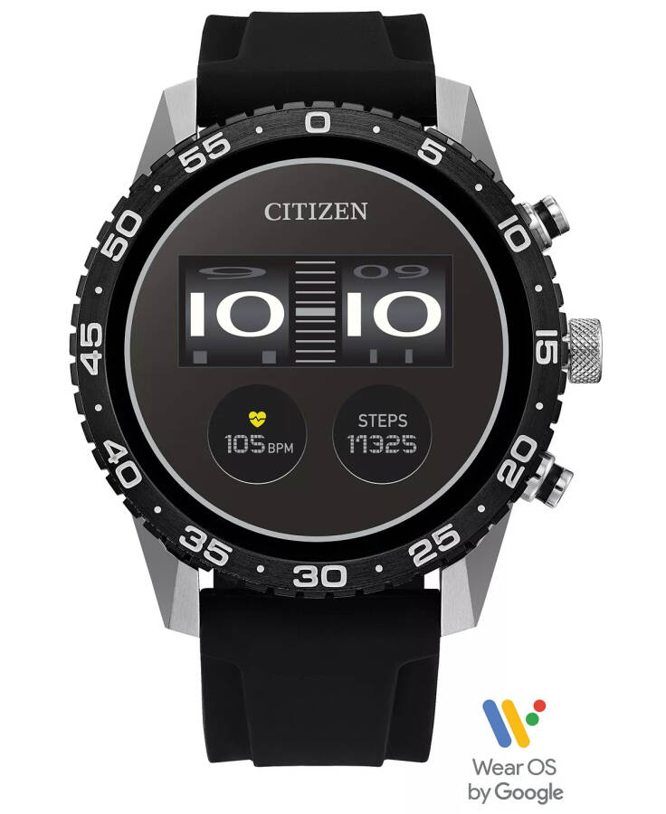 Унисекс CZ Smart Watch, Wear OS, черный силиконовый ремешок, 45 мм, серебристый - 1