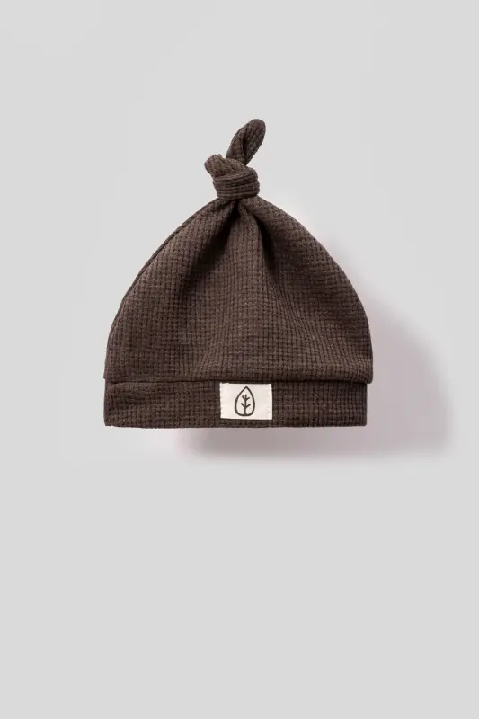 Унисекс Деревянная Пуговица с Капюшоном Вафельный Стильный Детский Комбинезон-коричневый-Коричневый - 3