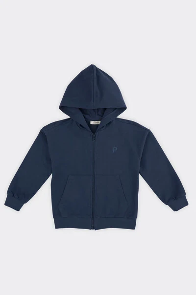 Унисекс детская темно-синяя толстовка на молнии - PANÇO