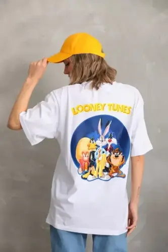 Унисекс Футболка оверсайз с принтом - Белая - 1