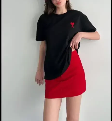 Унисекс Футболка Oversize с Круглым Вырезом и Принтом - Черный - 1