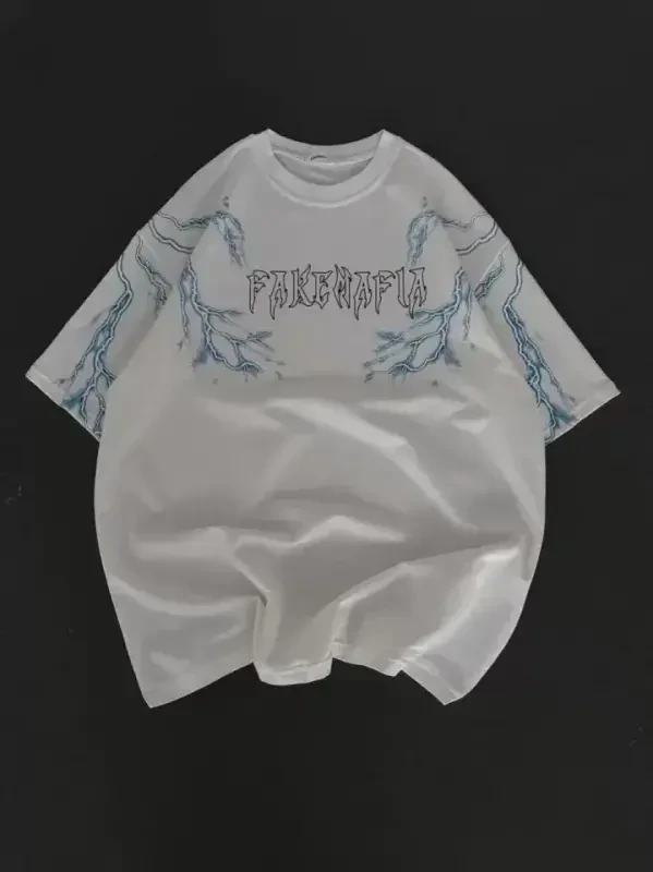 Унисекс Футболка Oversize с Принтом и Круглым Вырезом - Белая - 4