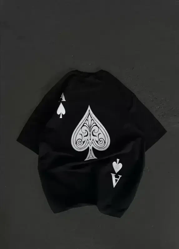 Унисекс Футболка с круглым вырезом и принтом Oversize - Черный - 2