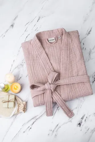 Унисекс Кимоно Муслин Халат Набор Полотенце Пудра - 6