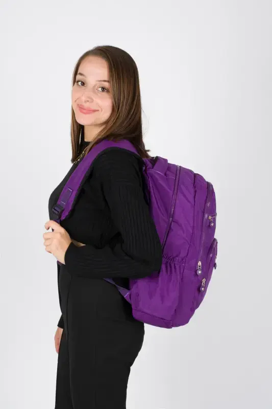 Унисекс Krinkıl Водонепроницаемая Ткань Большой Размер Многокарманный Школьный И Дорожный Рюкзак Cty-lbn-101-Фиолетовый - 6