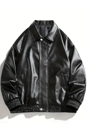 Унисекс Новая Коллекция Oversize Кожаная Куртка-ЧЕРНЫЙ USE - 3