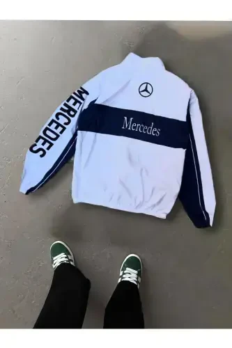 Унисекс Парашютная Ткань Oversize Цифровая Печать Черная Ветровка Дождевик Тонкая Куртка-Белая - 2