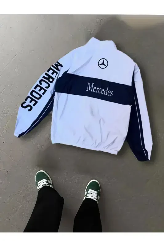 Унисекс Парашютная Ткань Oversize Цифровая Печать Черная Ветровка Дождевик Тонкая Куртка-Белая - 2