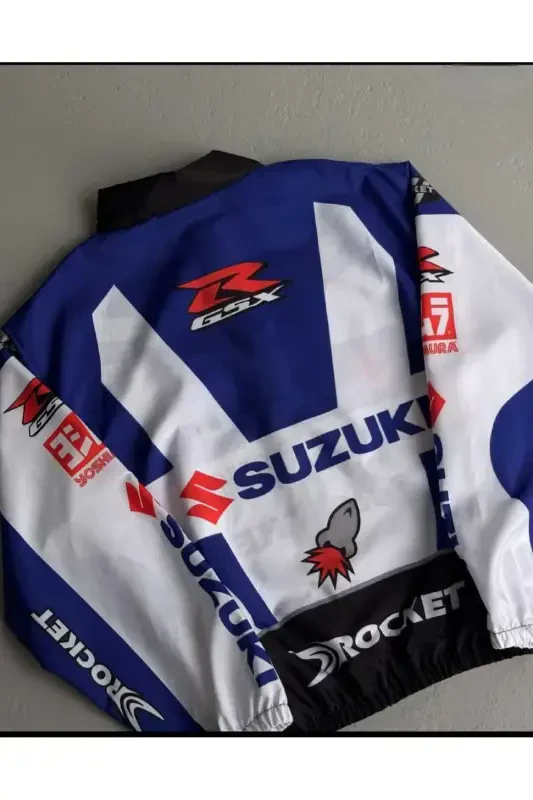 Унисекс Парашютная Ткань Oversize С Принтом Черная Ветровка Дождевик-синий - 2