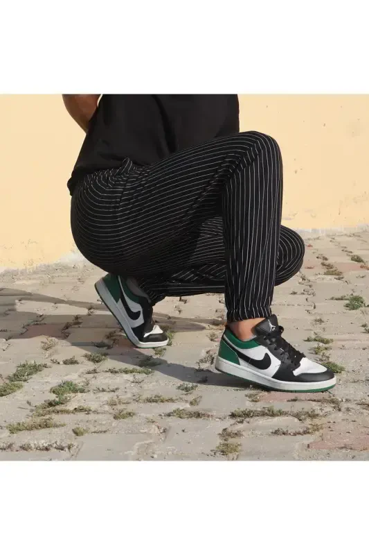 Унисекс Полосатые Базовые Спортивные Штаны с Резинкой на Поясе и Щиколотках - черный - 5