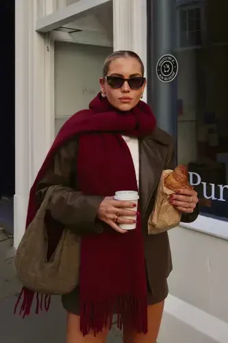 Унисекс Премиум Мягкий Буклет Шарф-Бордовый - 3