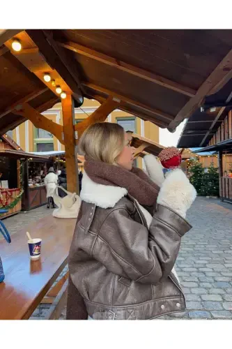 Унисекс Премиум Мягкий Буклет Шарф-Коричневый - 4