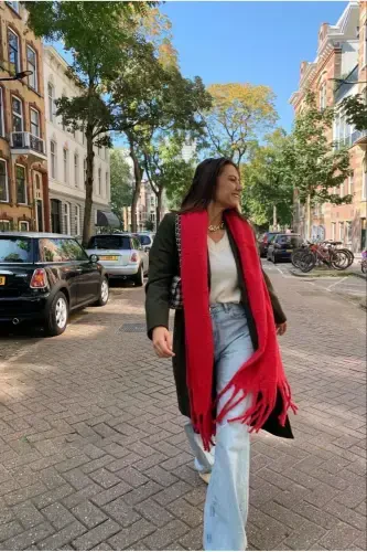 Унисекс Премиум Мягкий Буклет Шарф-Красный - 3