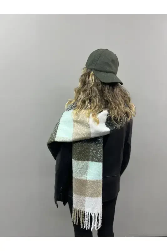 Унисекс Премиум Мягкий Буклет Шарф-Хаки Мята - 5