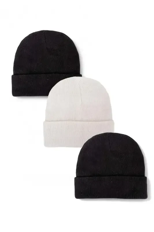 Uniseks Qatlamli Qora, oq va qora 3 ta beret to'plami - qora - EKE TEKSTIL