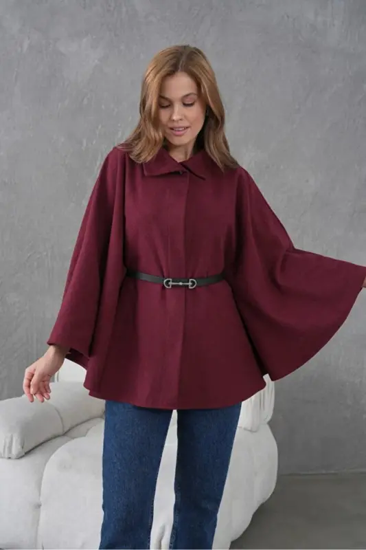 Uniseks Qizil Paxtali Baliqchi Yoqali Shardonli Slimfit Bo'g'izli Svitter - Qizil - 5